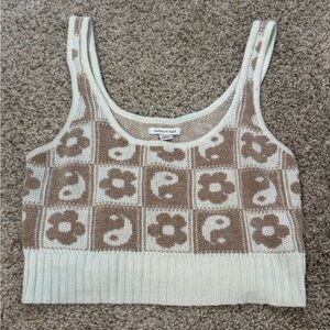 American Eagle Outfitters Cream and Brown Crop Top